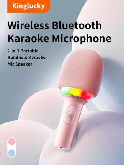 Kinglucky L8 Karaoke Wireless Handheld Microphone, Built-In Speaker, Portable Singing Mic With LED Light For Adults, Speech Magic Voice, Compatible With Smartphone, Party Gift