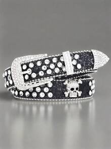 2025 Fashion European American Style Belt Luxury Studded Rhinestone Crystal Gothic Skull Metal Buckle Edgy Punk Birthday Gift Y2K Retro Dark Aesthetic Accessories ‌Structure Breakdown: Casual, Business, Boyfriend Husband Father Dad Men Gift, Daily Wear, Fashion, Teen, Outdoor, Vacation, Athletic, Travel, Street, Boho, Vintage Fall, Autumn, Halloween Autumn-Winter Accessories