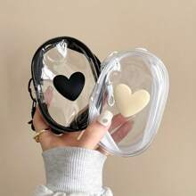 Transparent PVC Waterproof Heart-Shaped Cable And Earphone Storage Bag - Electronic Accessories Organizer Bag With Key Ring For Summer Holiday Travel, Outdoor Activities Cable Organizer, Travel Essentials