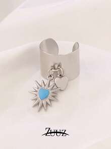 1pc Fashionable Stainless Steel Dripping Heart Pendant Ring, Wide Open Women's Ring, Jewelry Gift, Suitable For Daily Wear - Ring - View 12