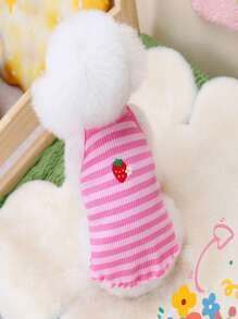 1pc Rainbow Striped Sleeveless Pet Vest For Cats & Small Dogs, Lightweight & Breathable Polyester Fabric, Suitable For Summer, With Embroidered Pattern