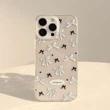 Bow-Knot GUCADI 1pc 透明闪亮韩国 INS 黑白波尔卡圆点蝴蝶结软手机壳适用于苹果 iPhone 16/15/14/13/12/11 系列，甜美与黑暗风格