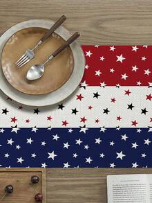 1 件美国阵亡将士纪念日红蓝条纹星形涤纶桌旗/桌布，阵亡将士纪念日礼物设计桌布，适用于家庭用餐、餐厅、餐桌装饰、室内/室外派对、卧室装饰