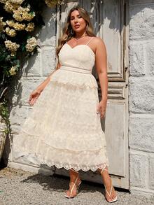 Simplee Women's Summer New Delicate Mesh Embroidered Maxi Dress, Adjustable Spaghetti Straps, Ruffle Waist Design Slimming, Romantic Floral Embroidery, Suitable For Wedding Guest, Garden Party, Vacation - Apricot - View 1