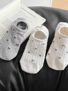 4 paia di calzini da donna leggeri con fiocco, calzini invisibili, comodi, traspiranti e antiscivolo, nei colori bianco, nero e grigio, adatti per la primavera e l'estate