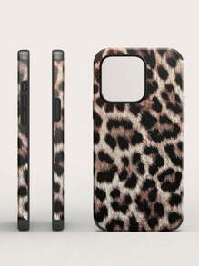 1 pezzo Custodia per telefono in silicone rivestito, antishock e antiurto, con controllo musicale e stampa leopardata in PU morbido in pelle per 11/12/13/14/15/16 Pro Max