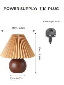 KUNJOULAM 單頭現代深色木紋圓球褶紋裝飾桌燈,咖啡色燈罩,兼容e14燈泡,適用於臥室、餐廳、辦公室 - 巧克力棕 - 查看 5