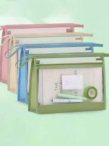 1pc A4 Transparent Mesh File Organizer With Double Zippers - Spacious And Portable Files Storage Bag For School,Office Supplies And Home, Four Colors To Choose From,Back To School,School Supplies - Multicolor - View 3