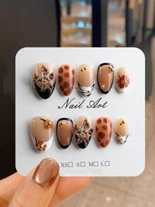 JUTI 10片手工渐变裸色美甲贴纸 | Y2K印花法式美甲贴纸，3D立体雕刻花卉设计 | 优雅假指甲，适合日常佩戴和派对 | 送给女性和女孩的礼物，美甲配件，手工美甲用品 - 彩色 - 查看 1