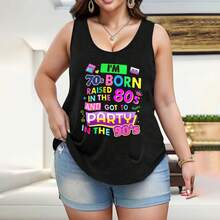 70s 80s Women's Plus Size Tank Tops Crew Neck Novelty Shirt Casual Top Funny Graphic Tee Sleeveless Summer Vacation Clothing - 黑色 - 查看 1