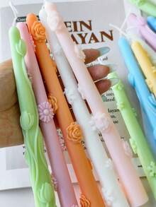 5 件套硅胶模具套装，适用于长蜡烛、雏菊、玫瑰、铃兰、郁金香和雪花浮雕蜡烛棒、DIY 家居装饰、书桌、卧室、门厅装饰品 - 白色 - 查看 4