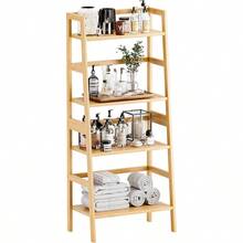 Bamboo Ladder Shelf 4-Tier Bookshelf Freestanding Open Bookcase Bathroom Storage Rack Organizer Small Flower Plant Stand Natural - Natural - View 1
