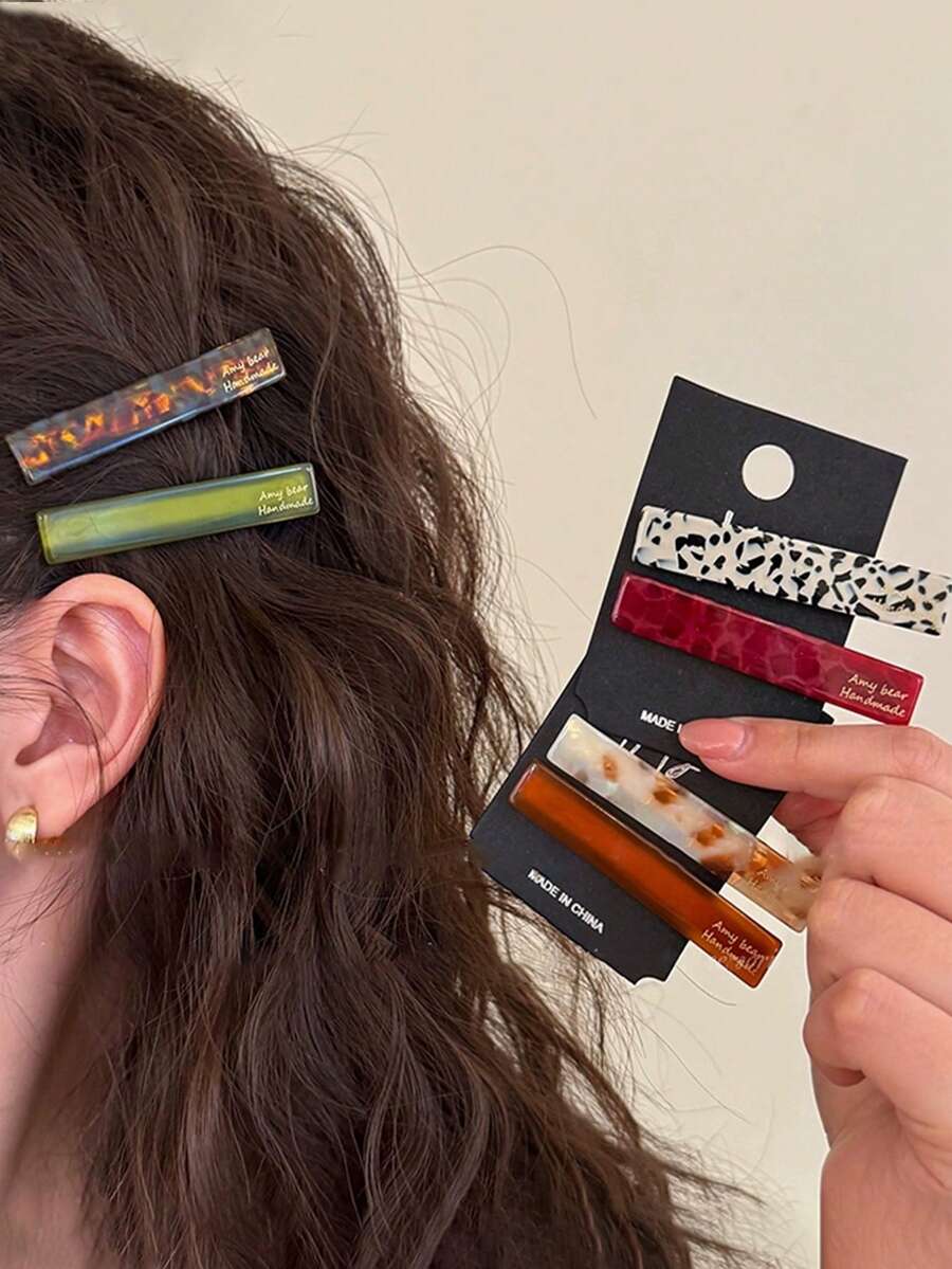 2个/套 醋酸纤维发夹 字体几何发夹 刘海侧夹 甜美可爱简约女士发饰