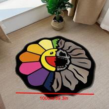 1pc Abstract Sunflower Pattern Carpet, Cartoon Quirky Design Thick Brushed Flocked Contoured Rug, Durable Fluffy Decorative Mat, Suitable For Living Room, Bedroom, Kitchen, Bathroom, Laundry Room, Hallway, Entryway, Game Room, Boy's Leisure Decor, Home Decor