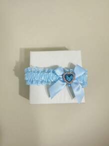 1pc Blue Lace Elastic Garter, Butterfly & Crystal Heart Decor Thigh Chain, Bridal Garter