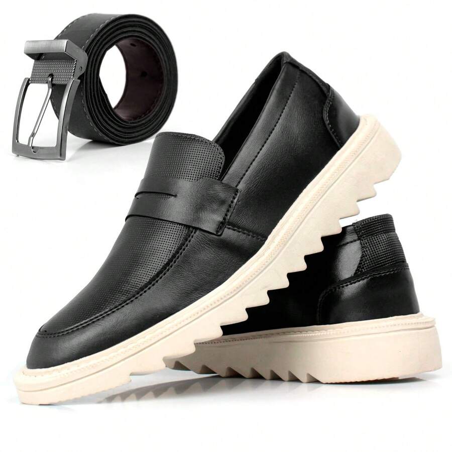 Kit Sapato Social Masculino Loafer Slip On Confortável Elegante Moderno fine sport + Cinto Social Dupla Face