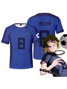 1Pz Camiseta  Anime Blue Lock Futbol Japones Meguru Bachira Isagi Yoichi Azul Doble Vista Cosplay Full Print Impresa Delgada Transpirable Cómoda Talla Mediana Caricatura - azul real - Ver 1