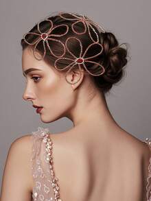 Luxury Romantic Fairy Jewelry Red Rhinestone Comb, Elegant Flower Design Headband, Fashionable Dignified Hair Accessory, Festival Jewelry, Party, Birthday, Gift Decor - Red - View 4