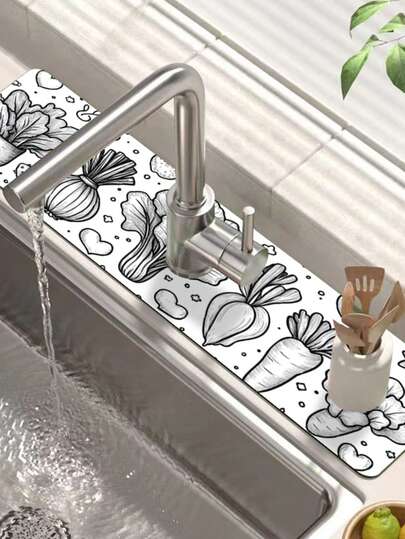 1 pièce Tapis de séchage de vaisselle avec imprimé de légumes créatif, tapis d'égouttage imperméable pour la cuisine et la salle de bain, tapis absorbant pour le robinet de la salle de bain, décoration de cuisine et de table pour le printemps et l'été, disponible comme cadeau