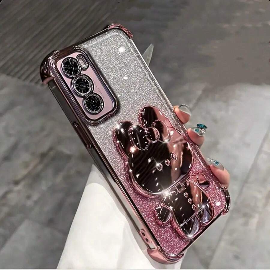 1 Stück elektrolysierte Handyhülle mit 4-Kanten-Erhabenes Design, Bildschirmschutz und süßem Katzen-Ständer, kompatibel mit kabellosem Laden für iPhone 16 Pro Max, P30, Nova 11, Honor Magic7, Redmi Note 14 Pro+ 5G, Galaxy S25 Ultra, Infinix Smart 8/Infinix Hot 40i/Tecno Spark 20/Tecno Spark 20C/Tecno Spark Go 2024, Moto G54