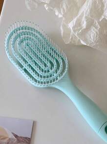 1pc Macaron Color Hollow Back Massage Hair Brush, Suitable For Wet & Dry Hair, Fluffy Styling