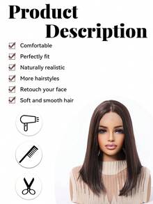 13*4 高清前蕾丝鲍勃假发深棕色 14 英寸女式假发合成耐热假发非常适合优雅自然的度假旅行派对角色扮演音乐节日常礼物可直接佩戴 - Dark Brown - 查看 8