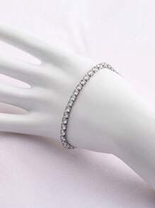 1pc Luxury Shiny Cubic Zirconia Tennis Chain Bracelet For Men, Suitable For Daily Wear, Couples Bracelet