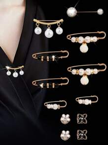 6/8/12pcs/Set Faux Pearl Safety Pins Set, Waist Clips For Pants, Shirts & Dress To Prevent Exposure