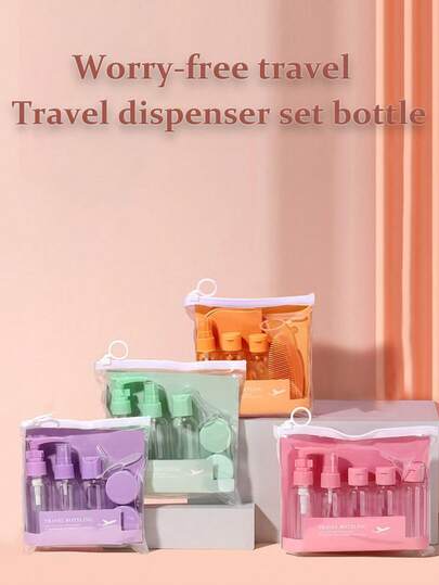 Set de 7 botellas de viaje recargables de silicona - a prueba de fugas, exprimibles, para champú, loción y artículos de tocador - ideal para viajes, viajes de negocios, vuelta al colegio, viajes personales, vacaciones, camping, mini perfumes, fragancias de damas, playa
