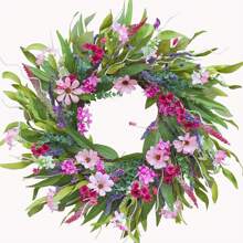 Spring Wreaths For Front Door Outside, Large Flower Spring Door Wreath, Daisy Pink Year Round All Seasons Summer Wreaths, Artificial Home Decor Decorations Holiday (Pink)