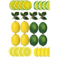 Fake Fruit Artificial Lemons, 3.1''*2.2'' Faux Lemon Fake Limes With Leaves, Lifelike Fake Lemon Decor For Kitchen Table Cabinet Party, Plastic Fruits Photography Prop 36PCS,Garden Decor,Outdoor Plant,Gardening,Fake Flowers