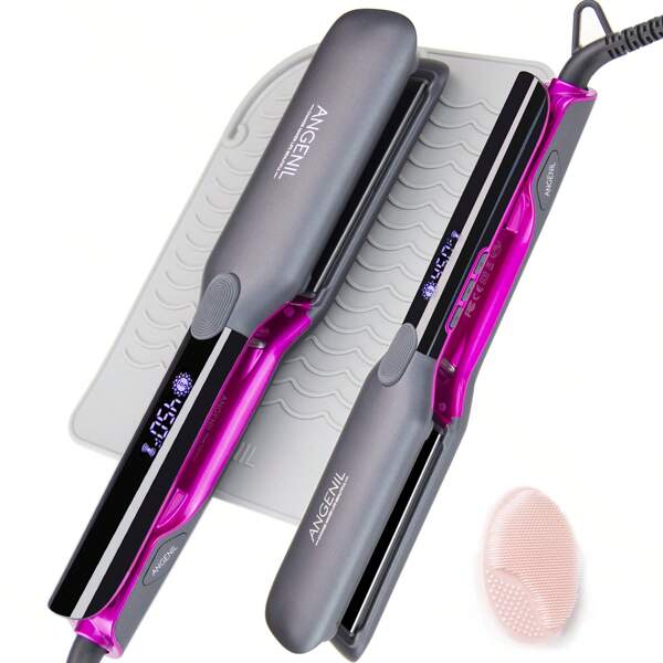 ANGENIL ANGENIL Prancha de Cabelo Alisadora de Titânio Pro 1,75" de Largura, Salão Profissional Bivolt Alisador e Modelador 2 em 1 com Tapete Resistente ao Calor, Visor LCD Grande, Aquecimento Rápido em 15s