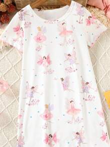 Camisón ignífugo con estampado lindo para niñas, cuello redondo, manga corta, ropa de casa informal, nueva llegada de primavera y verano