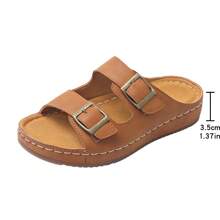 Women's Black Open Toe Slides With Dual Buckle Straps - Comfortable Thick Sole, Durable, Breathable, Non-Slip, Wear-Resistant, Spring/Summer Casual Shoes, Outdoor Slippers, Slouchy Flat Sandals | Dual Buckle Design | Synthetic PU Leather