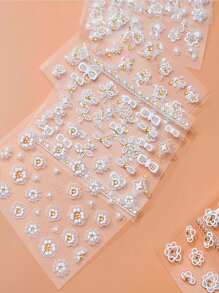 24 PCS Autocollants d'art pour les ongles, fleurs de papillon, 24 feuilles blanches et dorées, autocollants adhésifs DIY 3D, conception artistique, décoration pour les ongles, fournitures de manucure printemps-été pour femmes et filles