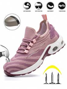 UMBURLLY 女士钢头安全鞋，粉色，防砸防刺穿，时尚工作鞋，具有防护功能