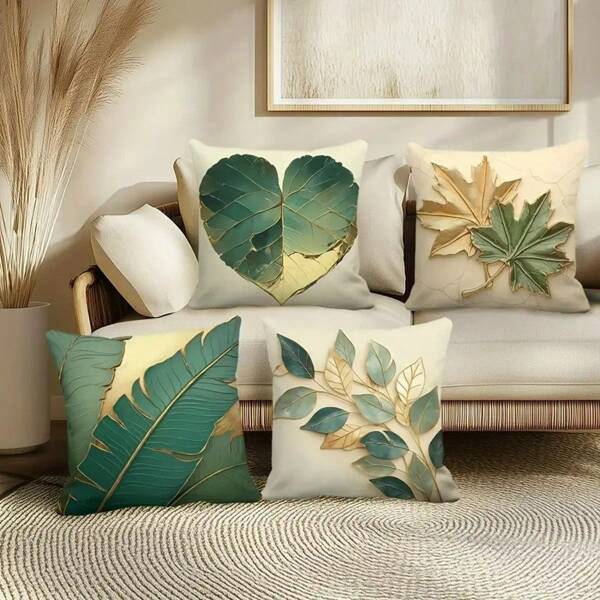 4 piezas de Fundas de cojín modernas con estampado de hojas de plantas, de estilo contemporáneo de 18"X18", con cierre de cremallera, aptas para sala de estar, dormitorio, sofá y decoración del hogar (no incluye el relleno)