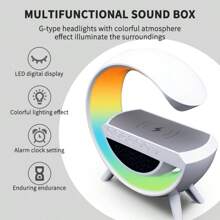New Large Wireless Fast Charging Station - Sunrise Simulation, RGB Rhythm, Smart Wake-Up Light, Alarm Clock And Bedside Phone Holder, Smart Home Appliance | Modern Round Design | Portable Speaker, Holiday Gift (Needs To Be Plugged In To Charge The Speaker To Charge The Phone)
