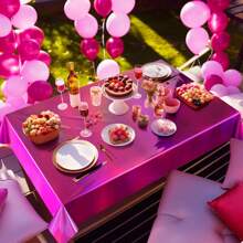 1 pieza Mantel de plástico con efecto iris de color rosa intenso, mantel desechable rectangular iridiscente y brillante, mantel de lámina holográfica, decoraciones de fiesta iridiscentes para cumpleaños, bodas y San Valentín, regreso a clases