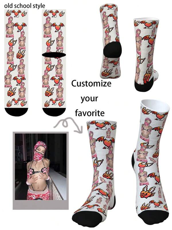 زوج من الجوارب مخصص بطراز المدرسة القديم، جوارب مخصصة يمكن وضع صور أزواج وأزواج جذابين عليها، صور أزواج مضحكة مخصصة على الجوارب، لمناسبات عيد الميلاد والمناسبات الخاصة، جوارب مسلية