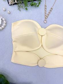 ELLIE Women's Strapless Crop Top With Button Details - 黃色 - 查看 2