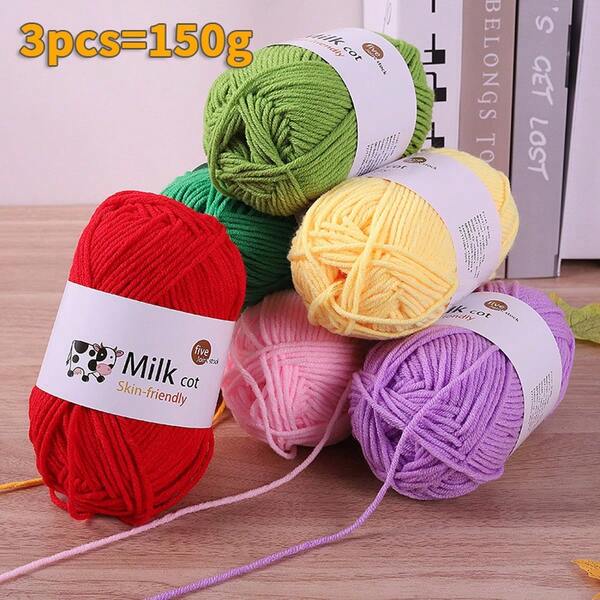 150g (contient 3 pièces) Fil doux et épais moyen pour le tricot fait main, les artisanats DIY, les cadeaux faits main, les pulls, les chapeaux, les écharpes
