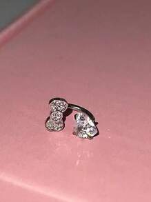 1pc Cute Butterfly Horseshoe Pink Heart Zirconia Titanium Earring Stud For Women, 1.2mm Thickness, Fashion Jewelry Gift