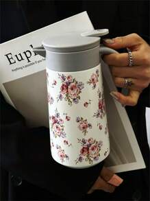 1 pieza Botella térmica de doble capa de acero inoxidable de 800ml con patrón floral de rosa, adecuada para acampar, fiestas, hogar, oficina, al aire libre, escuela, regalo para vacaciones y cumpleaños