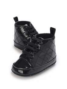 New Infant High Top Casual Shoes, Newborn Leather Sports Shoes For Boys, Slip-Resistant Walking Shoes For Girls - Black - View 3