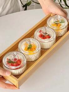 2/1個玻璃甜點杯附蓋，玻璃托盤/碗，適用於冰淇淋、零食、優格，適合廚房和餐廳，夏季清爽之選 - 彩色 - 查看 4