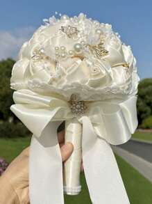 1PC Wedding Bouquet For Bride Romantic Wedding Rose Bride 's BouquetArtifical Rose Posy With Satin Jeweled Bouquet Bridesmaid Holding Flowers Wedding Bouquets