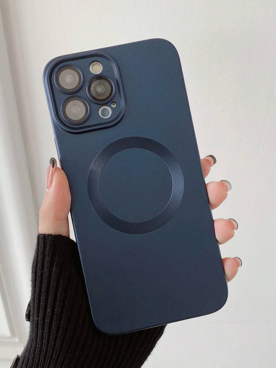 Navy Blue Metal Painted Magnetic Phone Case (With Magnetic Function, Electroplated Metal Paint Exterior, Metal Texture, Scratch Resistant)