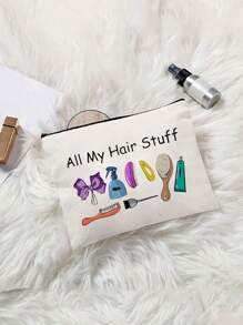 Unisex Makeup Bag With Hair Accessories Print - Multipurpose Cosmetic Pouch, Alcohol-Free, Ideal For Travel & Bridal Parties, Perfect For Hair Ties, Clips, Headbands