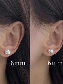 1 set Boucles d'oreilles cloutées en faux perle, grandes, plates, à imitation haute brillance, hypoallergéniques, cadeau pour femmes